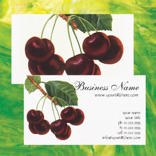 Vintage Fruit Foods, Ripe Cherries from a Tree Business Card