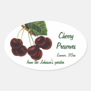Vintage Fruit Foods, Ripe Cherries from a Tree Oval Sticker