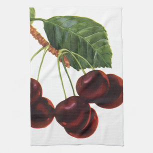 Vintage Fruit Foods, Ripe Cherries from a Tree Tea Towel