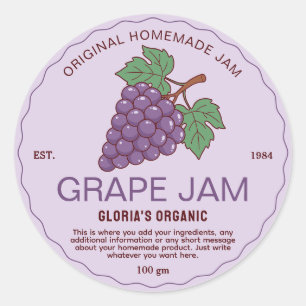 Vintage Fruit Grape Jam Homemade Product Classic Round Sticker