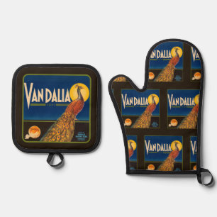 Vintage Fruit Label Oranges on Black Oven Mitt & Pot Holder Set