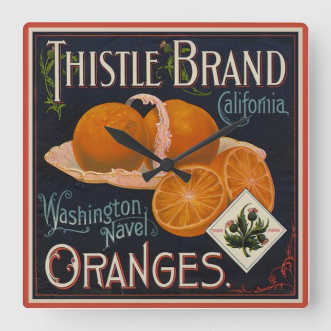 Vintage  Fruit Label Oranges Square Wall Clock (Front)