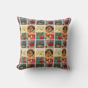 Vintage Fruit Label Pattern Cushion