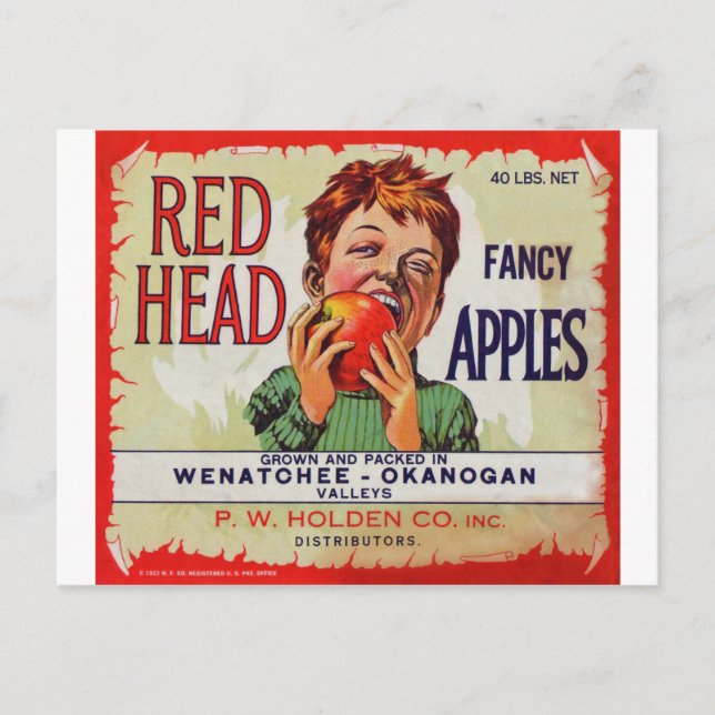 Vintage fruit label - Red Head apples Postcard (Front)