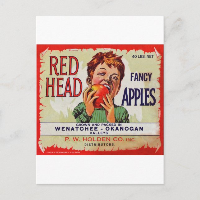 Vintage fruit label - Red Head apples Postcard (Front)