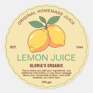 Vintage Fruit Lemon Juice Homemade Product Classic Round Sticker