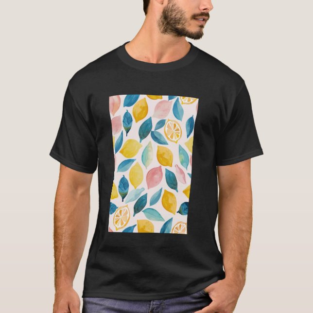 Vintage Fruit Pattern Art Lemon T-Shirt (Front)