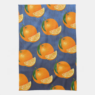Vintage Fruit Rustic Navy Blue Watercolor Oranges Tea Towel