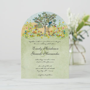 Vintage Fruit Tree Love Bird Wedding Invitations