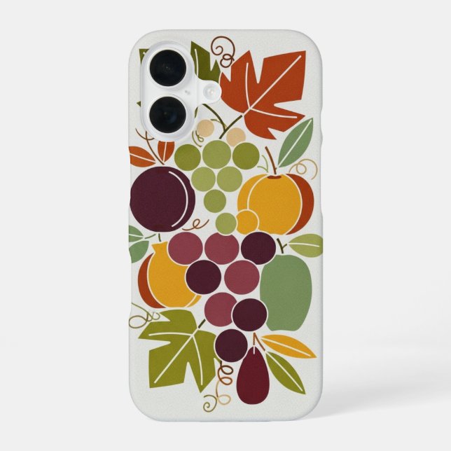 Vintage Fruit with Stylized Grapes iPhone 16 Case (Back)