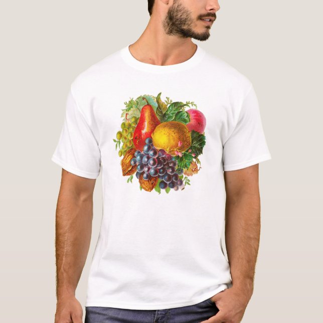 Vintage Fruits and Nuts Painting T-Shirt (Front)