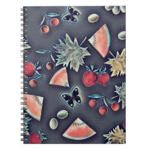 Vintage fruits berry cherry watermelon grape dark notebook