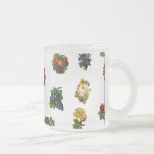 Vintage Fruits & Flowers Frosted Glass Coffee Mug