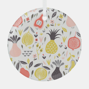 Vintage fruits, flowers: seamless pattern. glass tree decoration