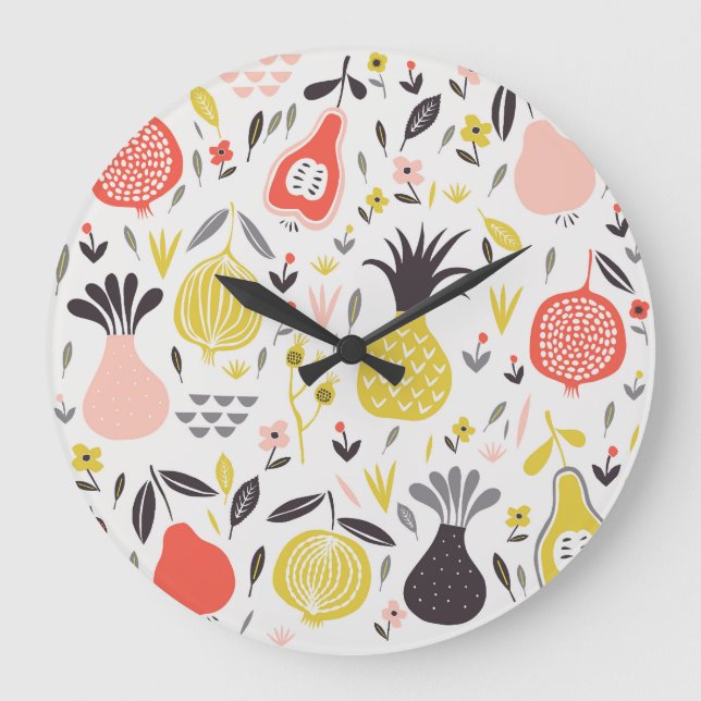 Vintage fruits, flowers: seamless pattern. large clock (Front)