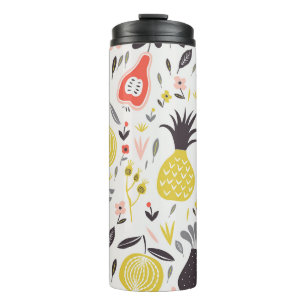 Vintage fruits, flowers: seamless pattern. thermal tumbler