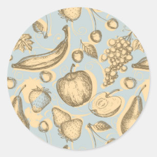 Vintage fruits pattern classic round sticker