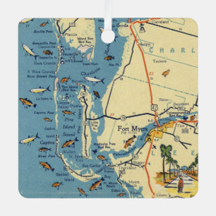 Vintage Ft. Myers Map Metal Tree Decoration