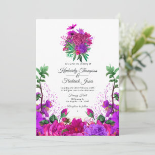 Vintage Fuchsia and Purple Floral Wedding Invitation