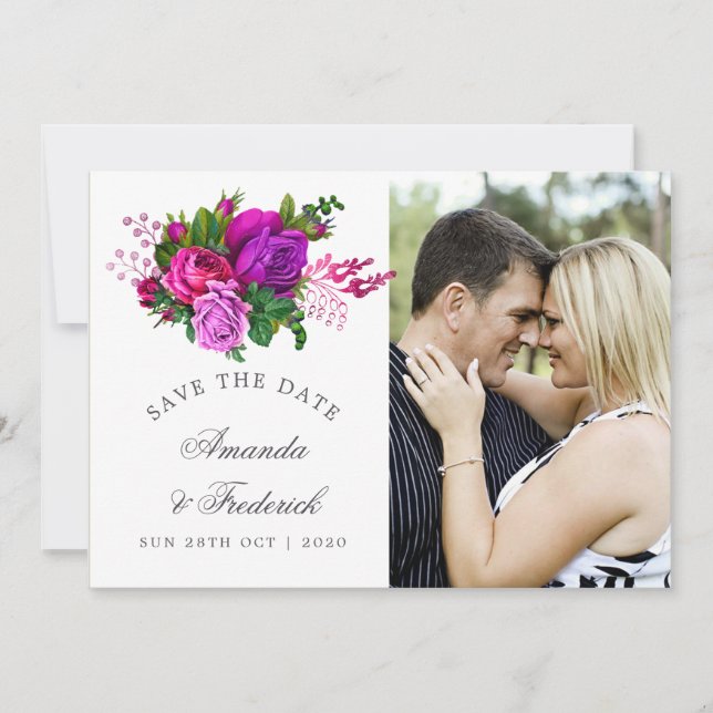 Vintage Fuchsia and Purple Shabby Save the Date (Front)