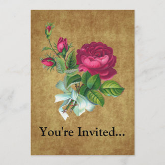 Vintage Fuchsia Rose Invitation