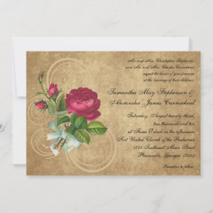Vintage Fuchsia Rose Wedding Invitations