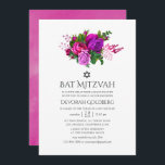 Vintage Fuchsia Shabby Floral Bat Mitzvah Invitation<br><div class="desc">Fuchsia and purple shabby-chic roses bat mitzvah invitations with accents of magenta,  plum and blush pink.</div>