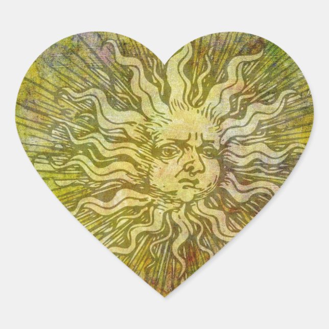 Vintage Full Sun Face Heart Sticker (Front)