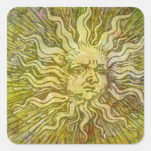 Vintage Full Sun Face Square Sticker