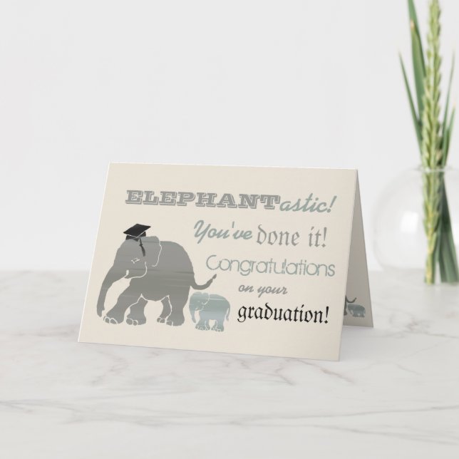 Vintage Fun Elephant Graduation Typographic Card (Front)