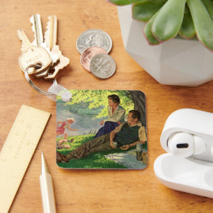 Vintage Fun Family Picnic Under a Shade Tree Key Ring