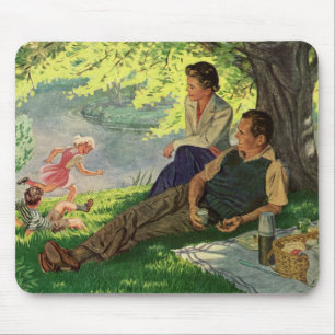 Vintage Fun Family Picnic Under a Shade Tree Mouse Mat