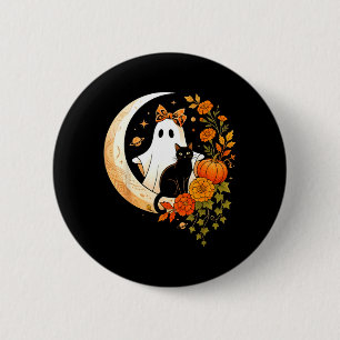 Vintage Fun Halloween Ghost Holding Black Cat 6 Cm Round Badge