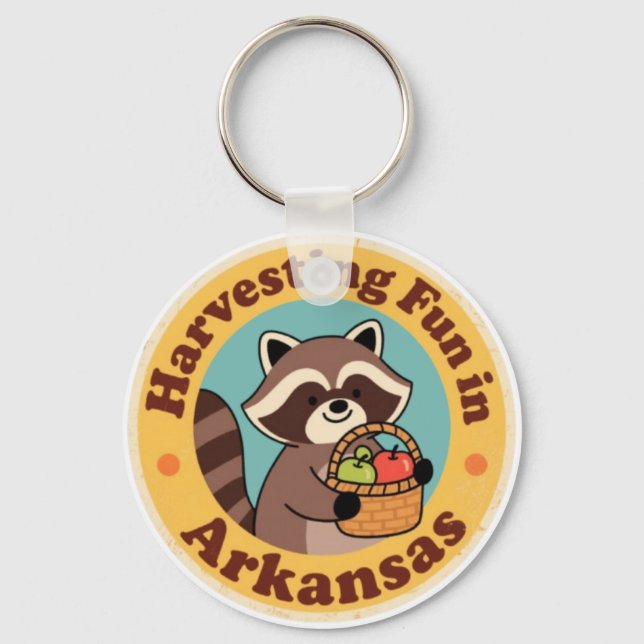 Vintage Fun in Arkansas Racoon Harvesting Key Ring (Front)