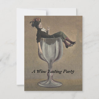 Vintage Fun Lady in Wine Glass Party Invitations