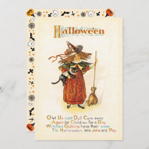 Vintage Fun Little Witch Halloween Invitation