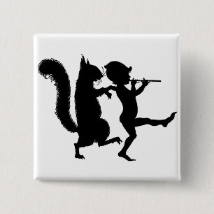 Vintage Fun Magical Squirrel and elf Silhouette 15 Cm Square Badge