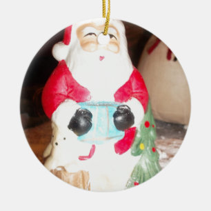 Vintage Fun Santa with Snow Art Print Ceramic Tree Decoration