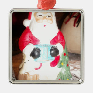 Vintage Fun Santa with Snow Art Print Metal Tree Decoration