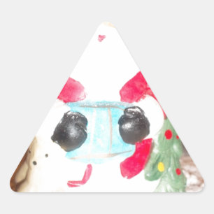 Vintage Fun Santa with Snow Art Print Triangle Sticker