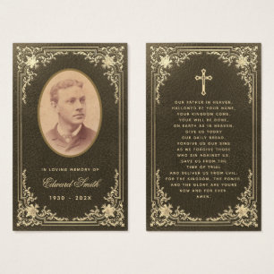 Vintage Funeral Black Gold Memorial Prayer Card
