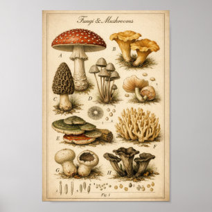 Vintage Fungi Scientific Illustration Poster