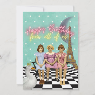 Vintage Funky Group Birthday Greetings  Card