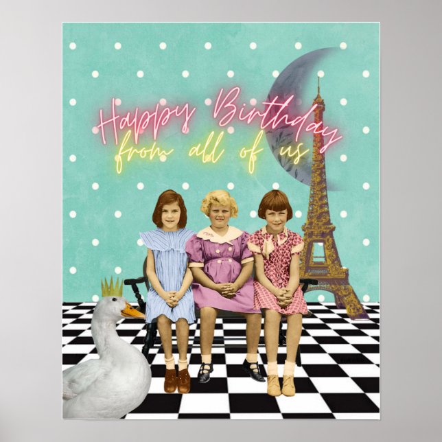 Vintage Funky Group Birthday Greetings  Poster (Front)