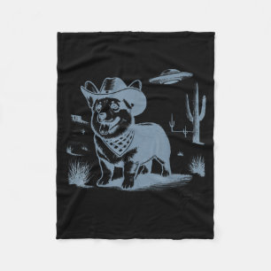 Vintage Funny 90s Western Cowboy Corgi Ufo Fleece Blanket
