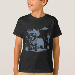 Vintage Funny 90s Western Cowboy Corgi Ufo T-Shirt
