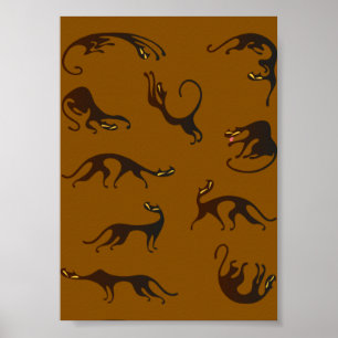 Vintage Funny Black Brown Kitten Cat Poster