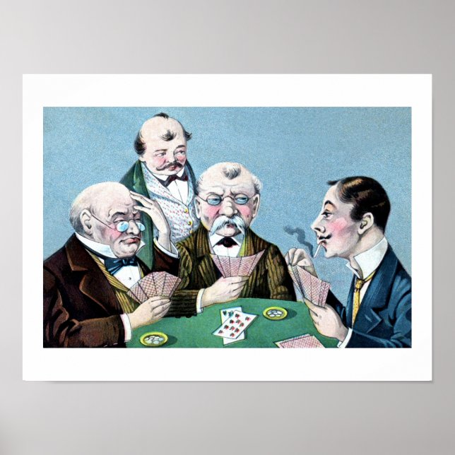 Vintage funny card players (whist, bridge) cartoon poster (Front)