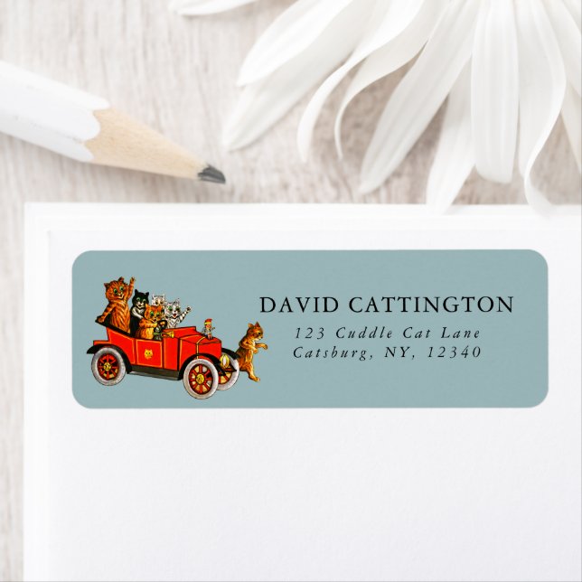 Vintage Funny Cartoon Cats in Antique Car Blue (Insitu)