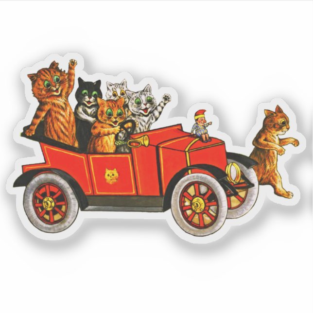 Vintage Funny Cartoon Cats Kittens in Classic Car  (Front)